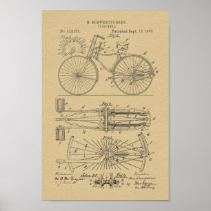 1890 Vintager Fahrradleber Design Patent Art Print Poster