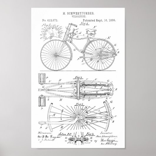 1890 Vintages Fahrraddesign Patent Art Print Poster (Vorne)