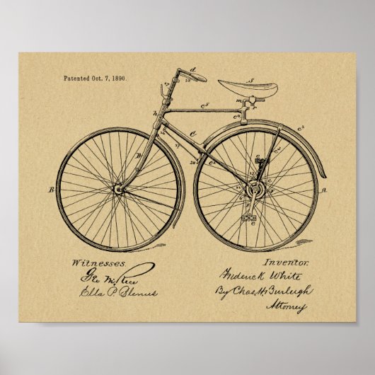 1890 Vintages Fahrraddesign Patent Art Print Poster (Vorne)