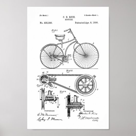 1890 Vintages Fahrradpatent drucken Poster (Vorne)