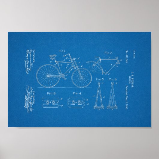 1890 Vintages Fahrradpatent Print Blueprint Poster (Vorne)