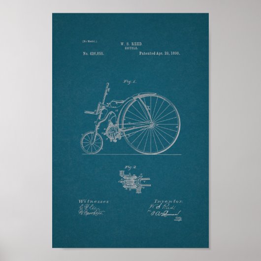 1890 Vintages Fahrradpatent Print Blueprint Poster (Vorne)
