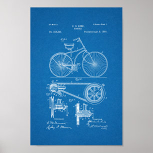 1890 Vintages Fahrradpatent Print Blueprint Poster