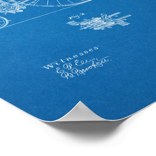 1890 Vintages Fahrradpatent Print Blueprint Poster (Ecke)