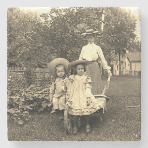 1890er Foto Heirloom Garden Mutter Töghters Mädche Steinuntersetzer