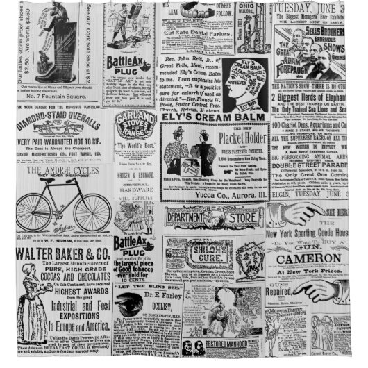 1890er Jahre Zeitungsanzeigen Viktorianische Verka Duschvorhang (Vorderseite)