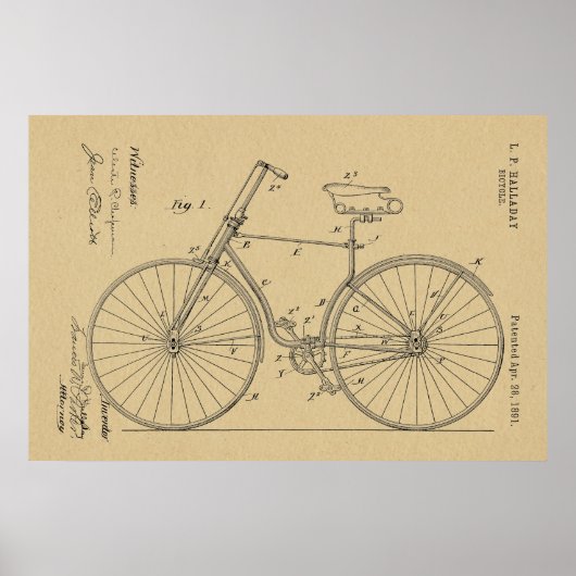 1891 Bicycle Patent Art Zeichnend Print Poster (Vorne)