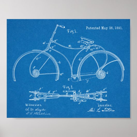 1891 Bicycle Spring Frame Design Patent Art Print Poster (Vorne)