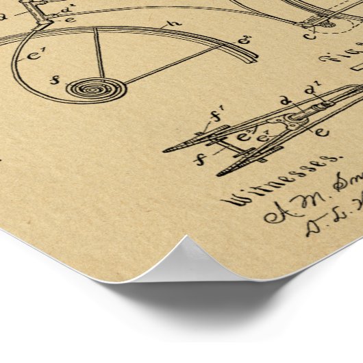 1891 Bicycle Spring Rahmen Design Patent Art Print Poster (Ecke)