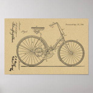 1891 Chainless Bicycle Design Patent Art Print Poster