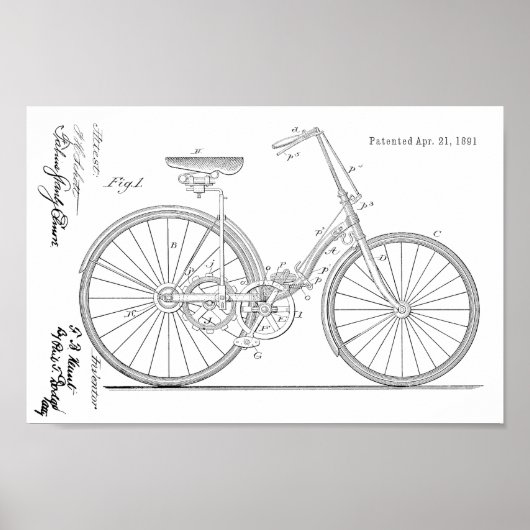 1891 Chainless Bicycle Design Patent Art Print Poster (Vorne)