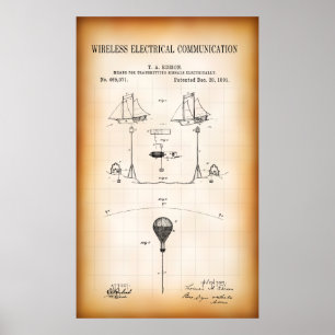 1891 ERSTER WIRELESS-KOMMUNIKATIONSPATENT POSTER