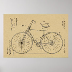 1891 Fahrrad-Patent-Kunstzeichnungsdruck Poster