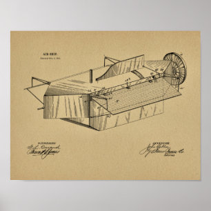 1891 Luftschiff-Flugzeug-Patent Kunst Zeichnung Dr Poster