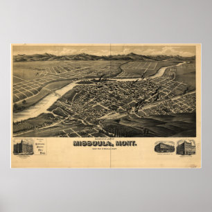 1891 Missoula, MT Birds Augen Panoramablick Karte Poster