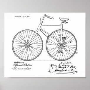 1891 Vintage Fahrrad Design Patent Kunst Druck Poster