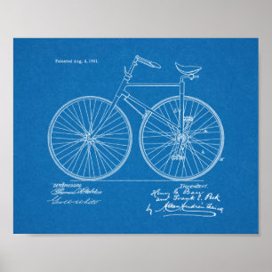 1891 Vintage Fahrrad Design Patent Kunst Druck Poster