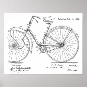 1891 Vintage Fahrrad Patent Kunst Druck Poster