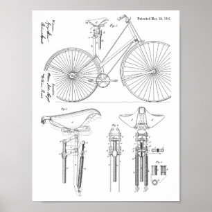 1891 Vintage Fahrrad Sattel Design Patent Kunst Dr Poster