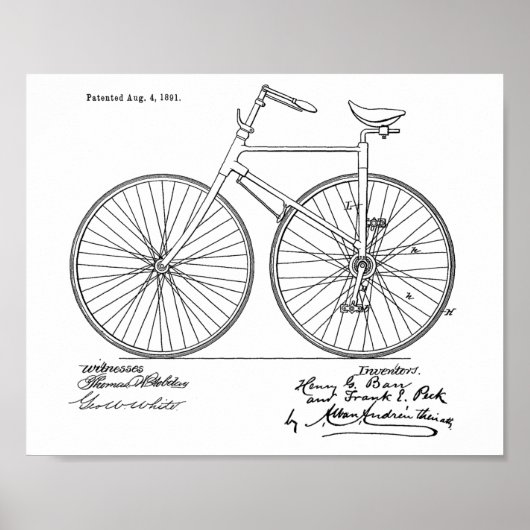 1891 Vintages Fahrraddesign Patent Art Print Poster (Vorne)