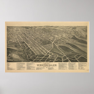 1891 Winston Salem NC Birds Eye Panoramablick Kart Poster
