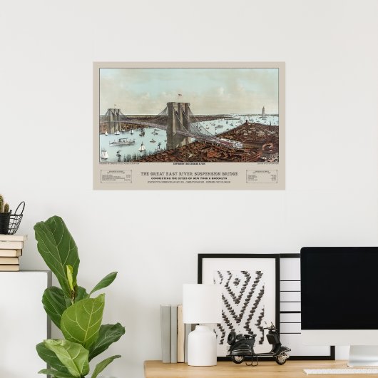 1892 Currier & Ives Brooklyn Bridge Lithograph Poster (Heimbüro)
