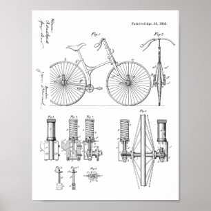 1892 Fahrradaufhängung Design Patent Art Print Poster