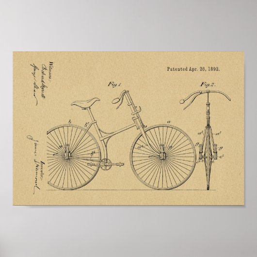 1892 Fahrradaufhängung Design Patent Art Print Poster (Vorne)