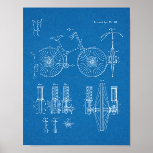 1892 Fahrradaufhängung Design Patent Art Print Poster (Vorne)