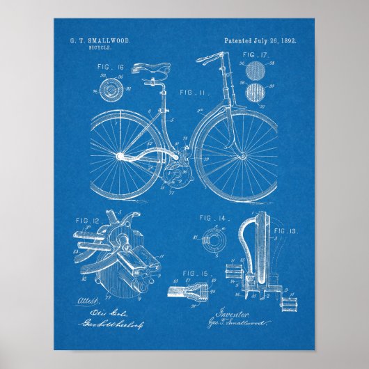 1892 Ketten-Fahrradpatentkunst Zeichnend Print Poster (Vorne)