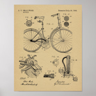 1892 Patentzeichnung für kettenloses Fahrrad Poster
