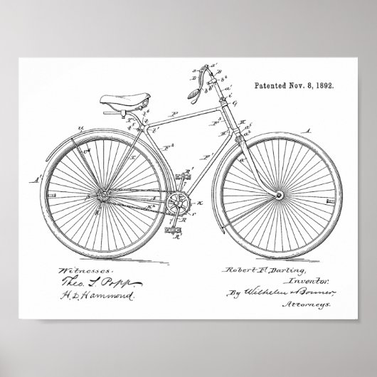 1892 Vintages Fahrradpatent Art Print Poster (Vorne)