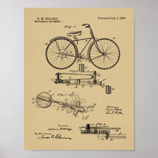 1893 Chainless Bicycle Design Patent Art Print Poster (Vorne)
