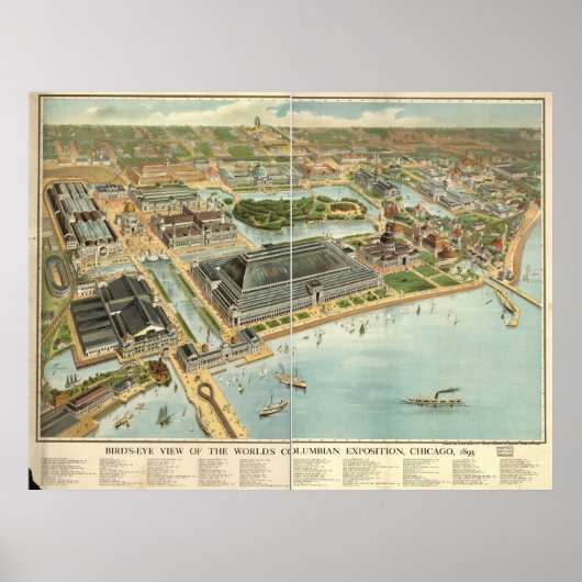 1893 Chicago, IL Birds Eye Panoramablick Karte Poster (Vorne)