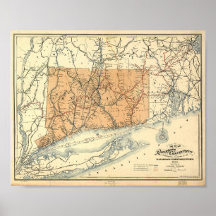 1893 Connecticut Eisenbahnkarte, Vintage Poster