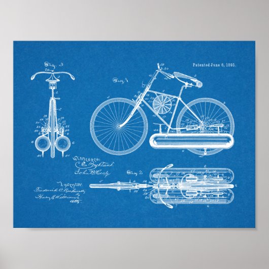 1893 Fahrraddesign Patent Art Print Poster (Vorne)