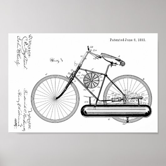 1893 Fahrraddesign Patent Art Print Poster (Vorne)