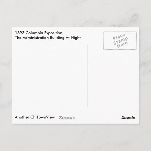 1893 Kolumbien-Exposition, Gebäude für Verwaltung Postkarte (Rückseite)
