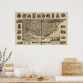 1893 Tacoma, WA Birds Eye Panoramablick Karte Poster (Küche)