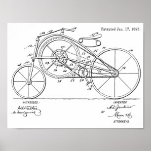 1893 Vintage Großrad-Fahrrad-Patent-Kunstprint Poster
