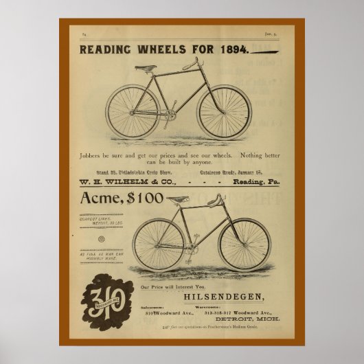 1893 Vintages Bicycle Magazine und Art Poster (Vorne)