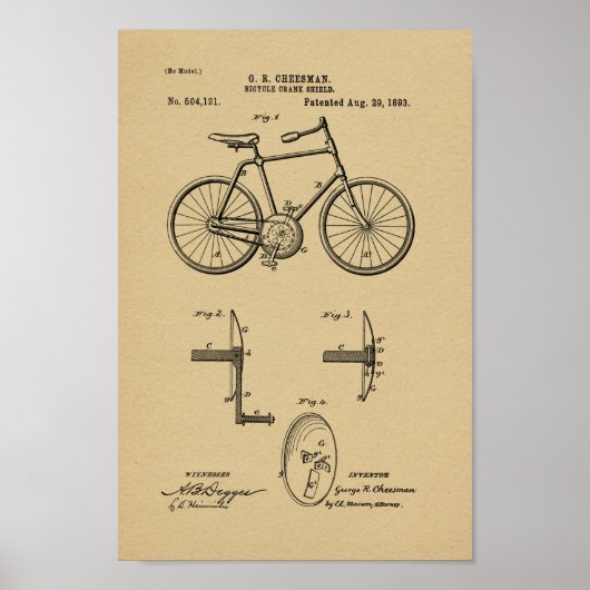 1893 Vintages Fahrradpatent Art Print Poster (Vorne)
