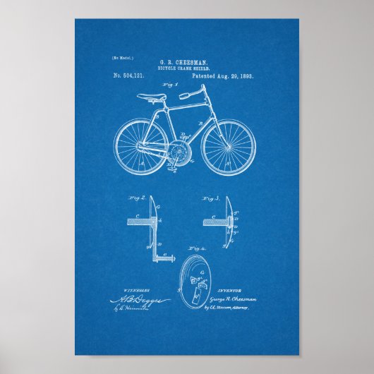 1893 Vintages Fahrradpatent Print Blueprint Poster (Vorne)