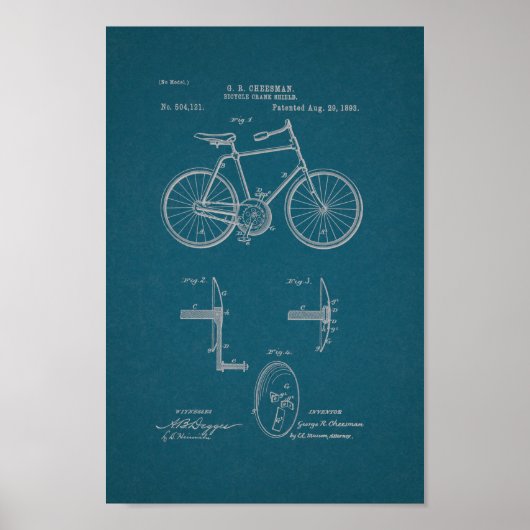 1893 Vintages Fahrradpatent Print Blueprint Poster (Vorne)