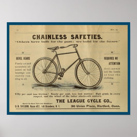 1893 Vintages Safety Bicycle Magazine und Art Post Poster (Vorne)