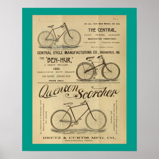 1893 Vintages Scorcher Bicycle Ad Art Poster (Vorne)