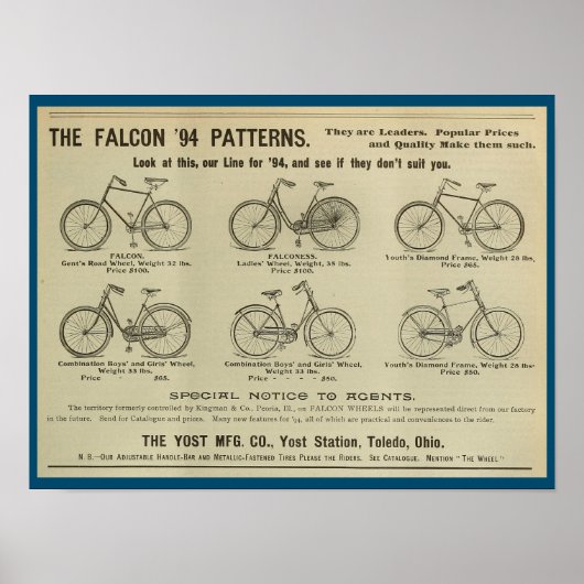 1893 Vintages Yost Bicycle Magazine und Art Poster (Vorne)