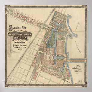 1893 World's Columbian Exposition Map, Chicago, IL Poster