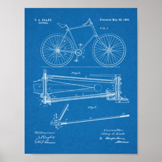 1894 Chainless Bicycle Design Patent Art Print Poster (Vorne)