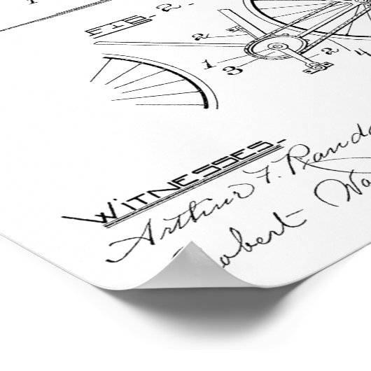 1894 Elliptical Gear Bicycle Design Patent Print Poster (Ecke)